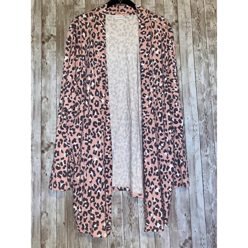 Kim Rogers Women's Pink Leopard Open Front Cardigan Size 2X Animal Print